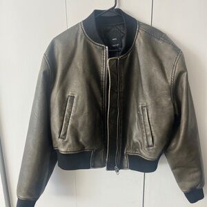 Mango Leather Bomber Jacket